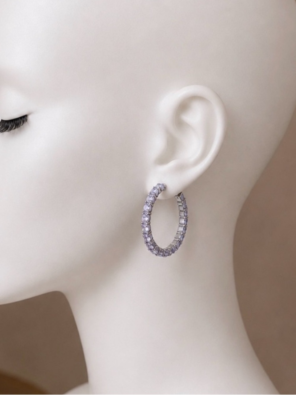 NWT - $39.50 - Light Purple and Silver-Tone Elegant Hoop Earrings